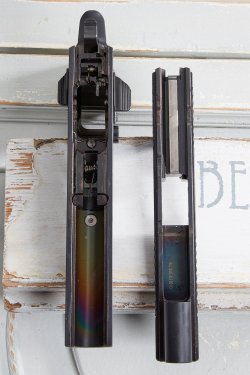 Oberklasse-Pistole im Test: Phoenix Redback Carry Shield im Kaliber 9mm Luger Zerlegte Redback mit sichtbarem Kunststoffpuffer.