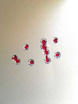 Test: Kleinkaliberpistole RBF-GL .22 LR HV 38 mm Streukreis als Ergebnis des Schiesstest mit der Kleinkaliber-GLOCK RBF-GL .22 LR HV mit CCI Mini Mag