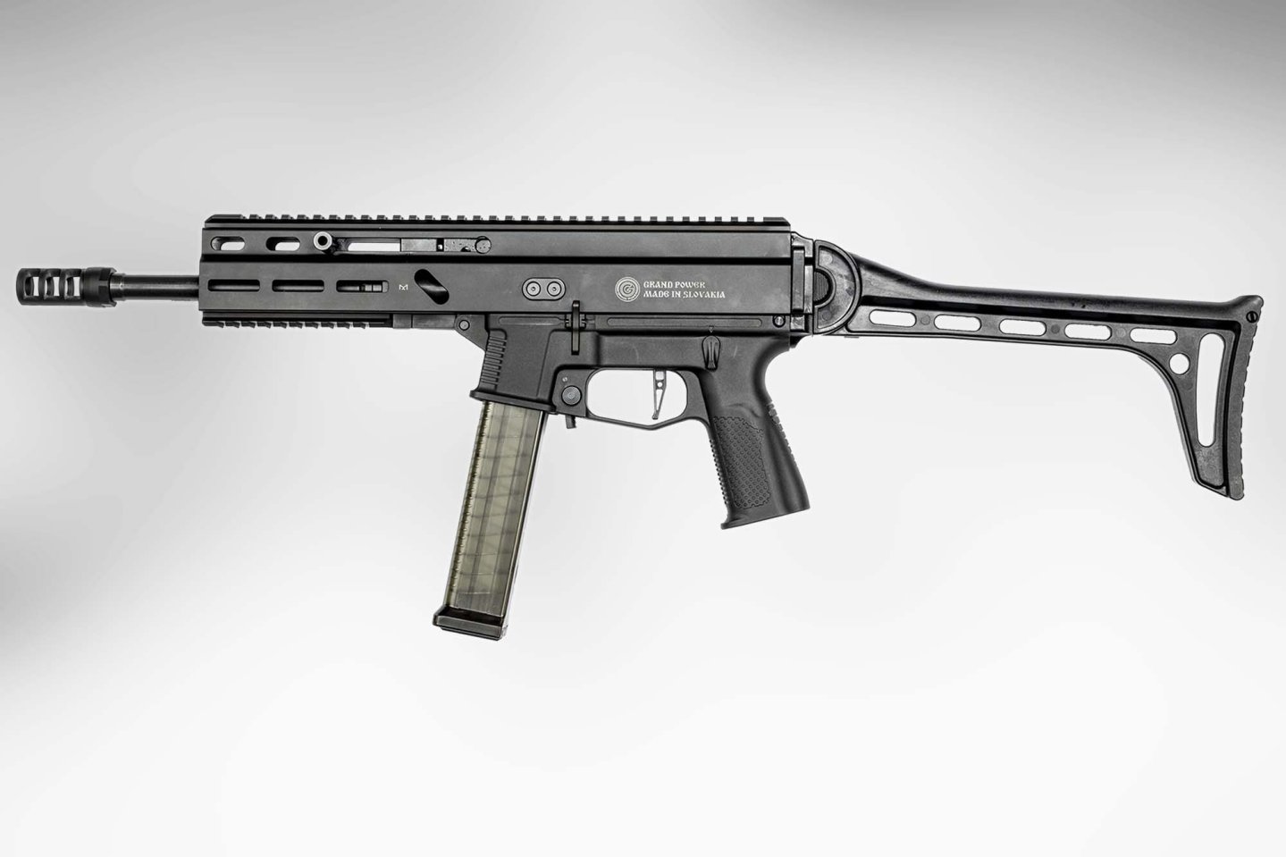 Grand Power Stribog SP45 von links.