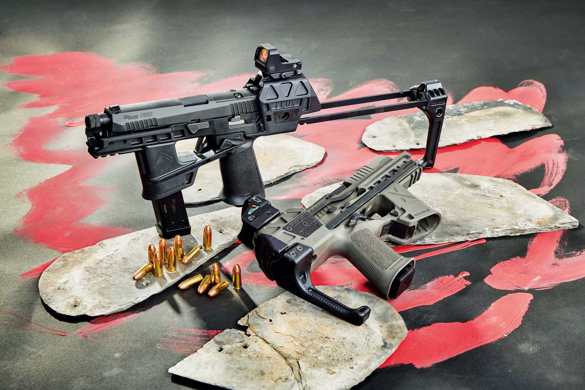 german-sport-guns: SIG Sauer P320 Flux Legion und P320 Flux Tacops in 9 mm Luger − was die kompakten Selbstladepistolen mit Chassis-System samt Anschlagschaft in der Praxis bringen