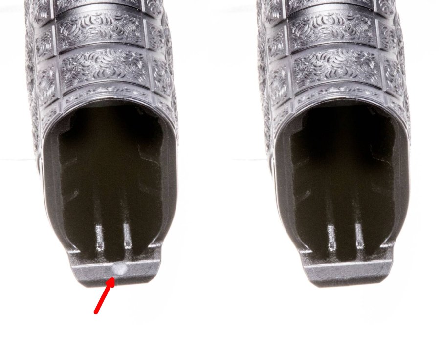 WALTHER CCP in 9 mm Luger: Rückruf-Aktion bestimmter Seriennummern Fräspunkt an der WALTHER CCP