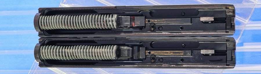Drei Walther PDP Steel Frame Kaliber 9 mm Luger im Test: Was können die SF Compact, Full Size und Match? Walther PDP Steel Frame und Polymer-PDP: Innenleben des Schlittens im Vergleich.