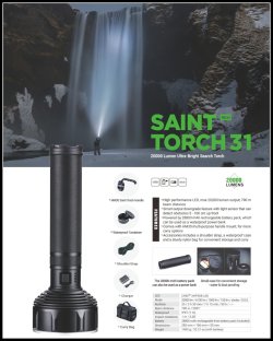 Neu von Nextorch: Der Handscheinwerfer Saint Torch 31 für 2021 mit 20.000 ANSI-Lumen und hoher Reichweite Verkaufsprospekt der Nextorch Saint Torch 31.