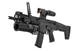 Česká Zbrojovka präsentiert die neue Sturmgewehr-Serie CZ BREN 3 samt passendem Grantwerfer CZ GL auf der EROSATORY 2024 in Paris Ein CZ BREN 3 mit dem neun CZ GL daran.