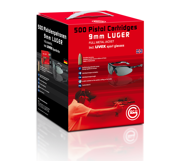 geco: 500 Schuss GECO 9 mm & UVEX Schießbrille für 99.- €