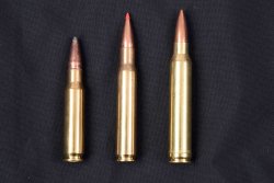 Büchsenpatrone .30-06 Springfield: Universalkaliber für Jagd und Sport Büchsenpatrone .30-06 Springfield umrahmt von .308 Winchester und .300 Winchester Magnum