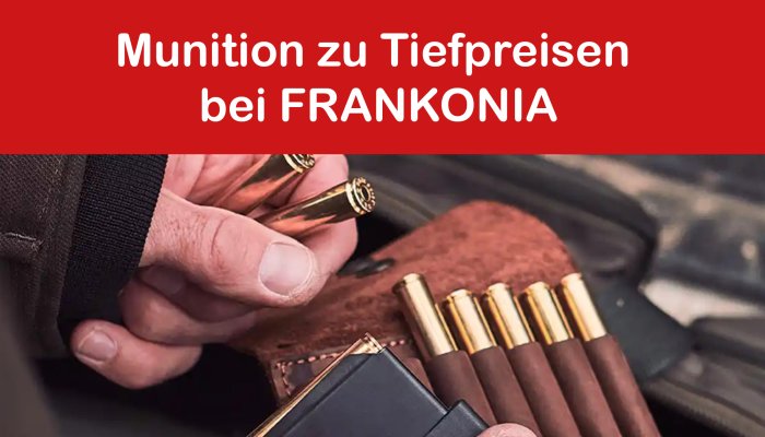 frankonia: Gute Jagd- und Sportmunition ist Ihnen zu teuer? FRANKONIA hat die Lösung: Munition gibt’s jetzt im Onlineshop und in den Filialen zu Tiefpreisen.