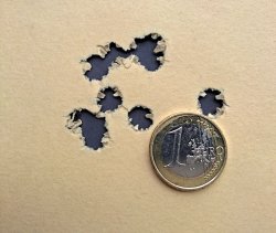 Test: GECO Hexagon .357 Magnum Matchpatrone Streukreis einer Schussgruppe von GECO Hexagon .357 Magnum Matchpatronen