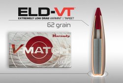 Mit der .22 ARC lanciert Hornady eine weitere Patrone mit imposanten ballistischen Eigenschaften in der für die AR15-Plattform konzipierten Advanced Rifle Cartridge-Reihe Die Schachtel der neuen Hornady V-Match in .22 ARC mit 62 grs ELD-VT-Projektil.