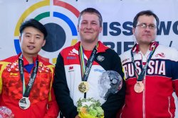 ISSF Worldcup Finale 2016 Siegerehrung Schnellfeuer Pistole Männer mit Christian Reitz