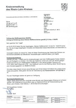 Der Weg zum kleinen Waffenschein Scan des Gebührenbescheids