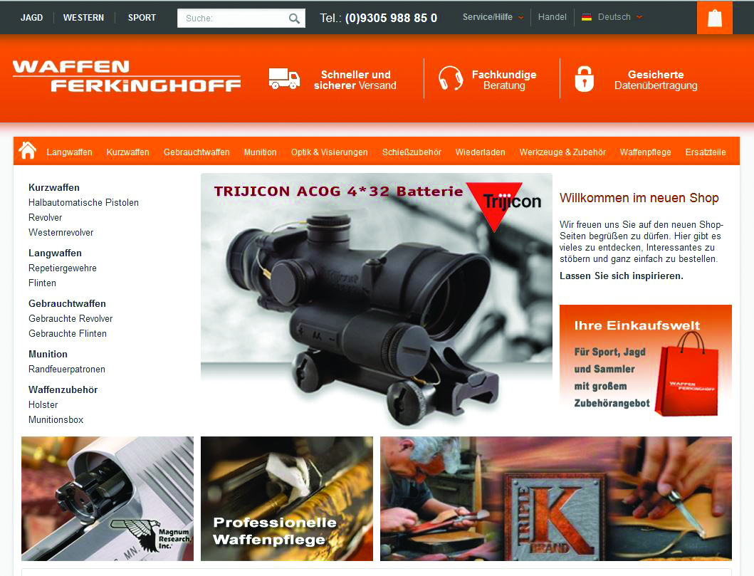ferkinghoff: Neuer Sport-WebShop von Waffen Ferkinghoff geht on Air