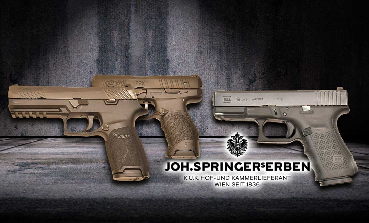 Gebrauchte Sportpistolen und Freie Waffen online kaufen Gebrauchte Pistolen und Logo von Joh. Springer's Erben