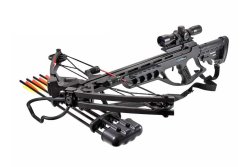 Ausrüstung fürs Armbrustschießen – Armbrustsport mit 4komma5 Compound-Armbrust Man Kung Hawk XB55 mit integriertem Fußbügel für erleichtertes Spannen.