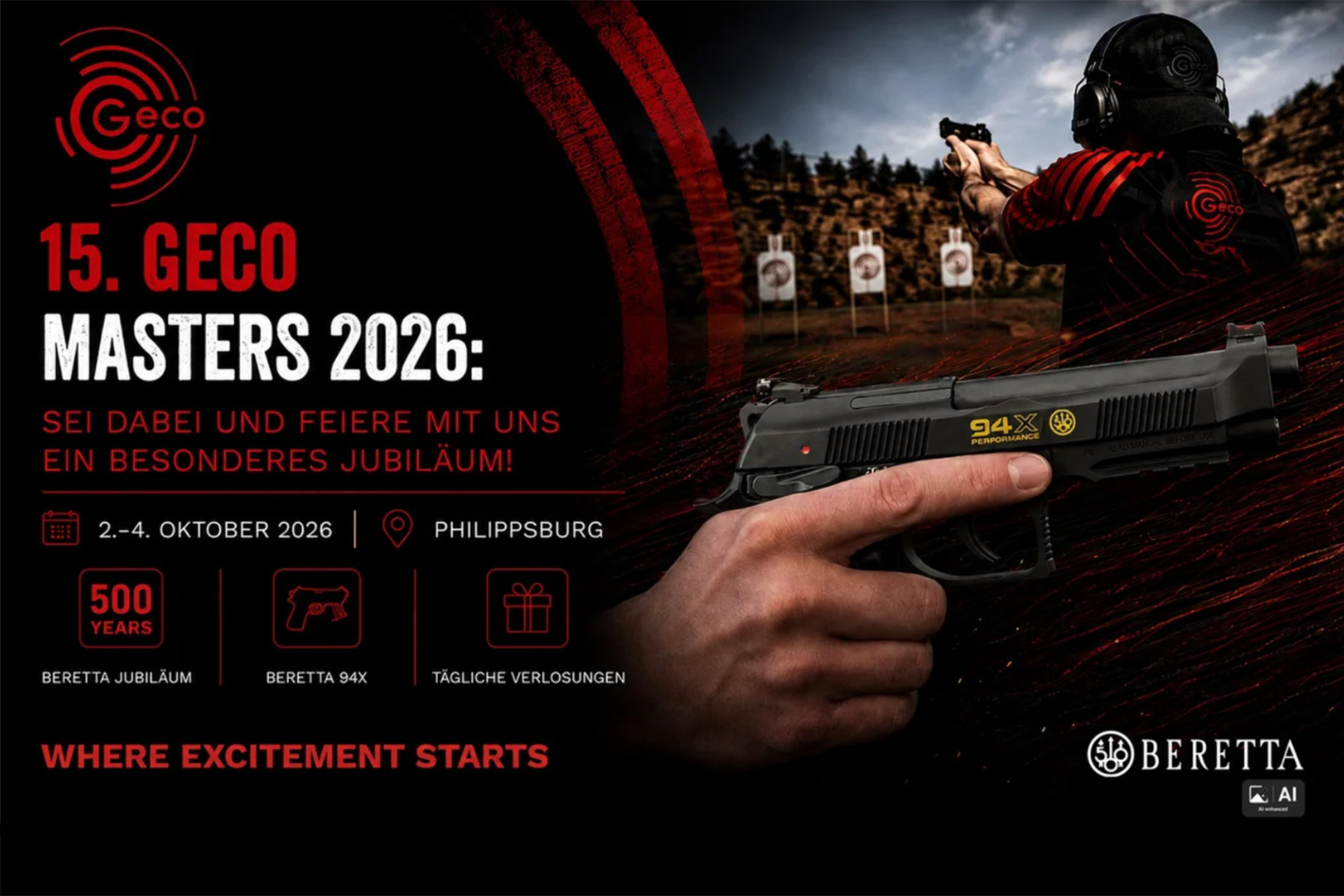geco: GECO Masters 2026 in Philippsburg: Das große IPSC-Match feiert seine 15. Ausgabe und würdigt das 500-jährige Jubiläum von Beretta mit einem besonderen Highlight