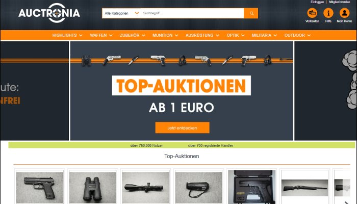 frankonia: Auktionsplattform Auctronia: Vielfältige Angebote zu Waffen, Optik und Zubehör für Jäger und Sportschützen