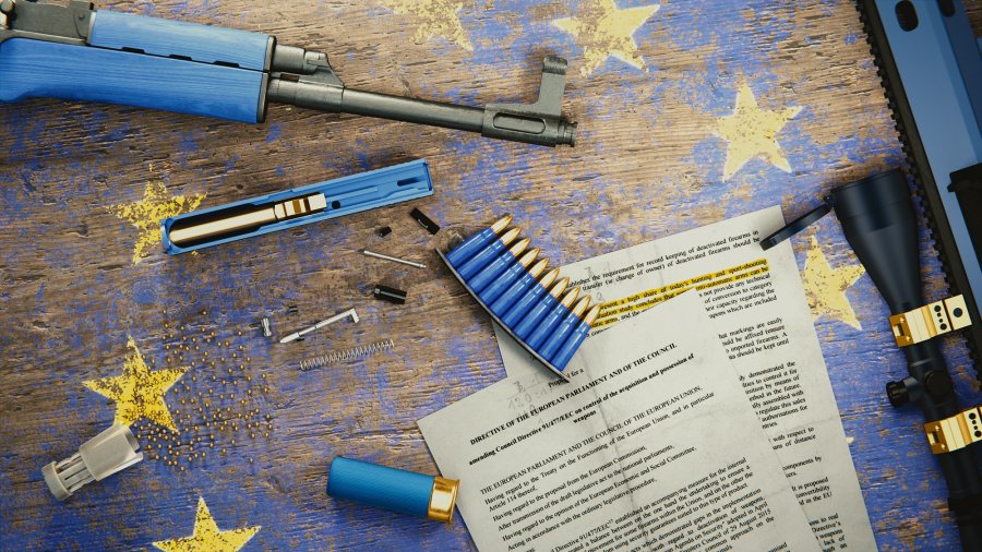 EU-Waffenrecht: Spenden für die Lobbyarbeit in Brüssel Europafahne auf Tisch