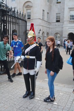 Die Geschichte der britischen Household Cavalry Guard der Household Cavalry wird fotografiert