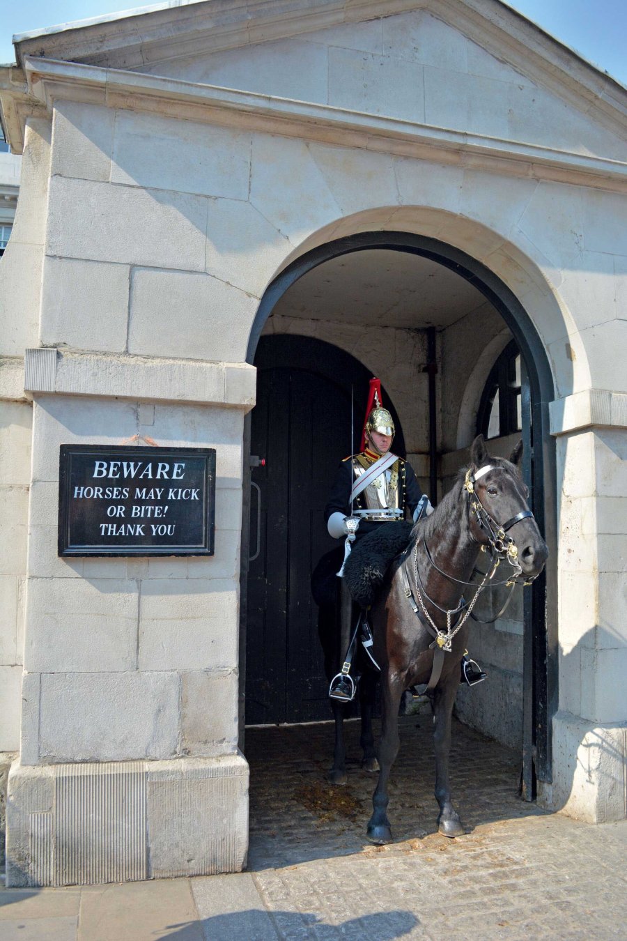 Die Geschichte der britischen Household Cavalry Eine berittene Wache der Household Cavalry am rechten Eingang der Horse Guard