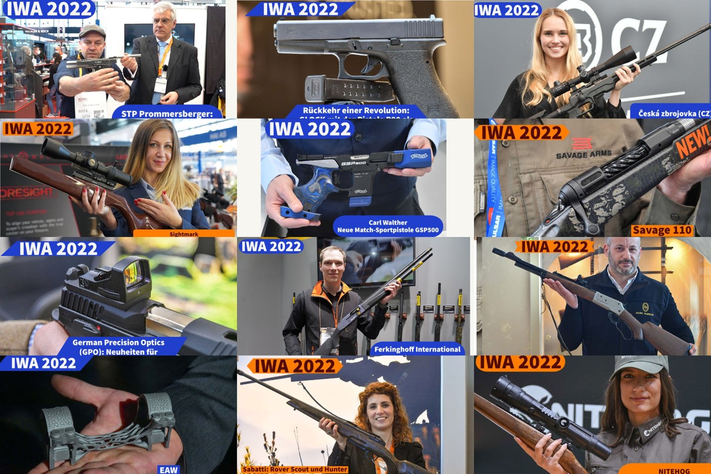 IWA 2022: Über 50 Videos von der Messe im Überblick – Neuheiten zu Kurz- und Langwaffen, Optik und Zubehör Collage von Messevideos zur IWA 2022.