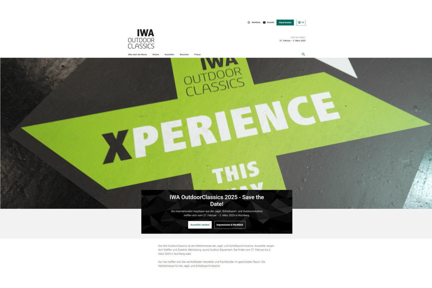 Die neu Startseite der IWA OutdoorClassics-Homepage.