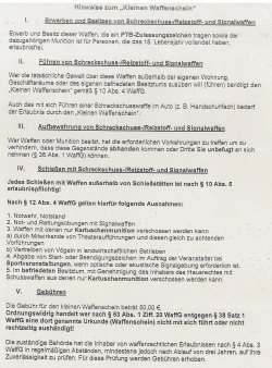 Der Weg zum kleinen Waffenschein Scan des Merkblatts im Umgang mit Waffen