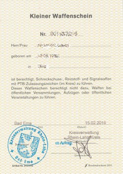 Der Weg zum kleinen Waffenschein Ausdruck des kleinen Waffenscheins