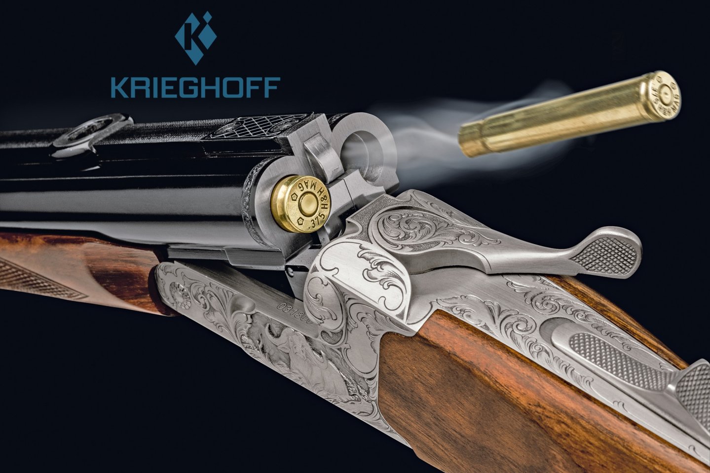 Krieghoff: Die Geschichte der deutschen Jagd- und Sportwaffenmanufaktur Teil 5 – das aktuelle Sortiment Krieghoff Doppelbüchse mit herausfliegenden Hülsen.