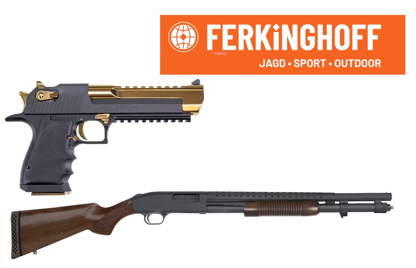 Neuheiten bei Ferkinghoff International: Kimber, Desert Eagle, Mossberg und mehr Desert Eagle Sonderedition und 590 Retrograde.