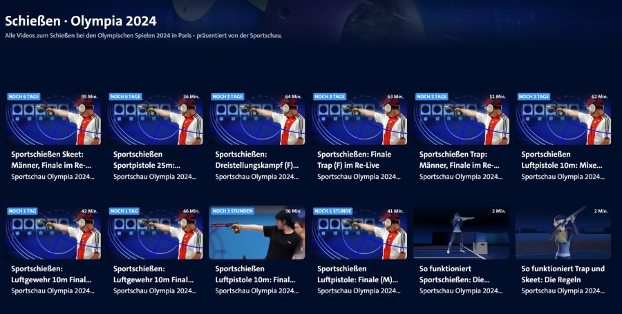 Übersicht Mediathek ARD Olympia Schießsport