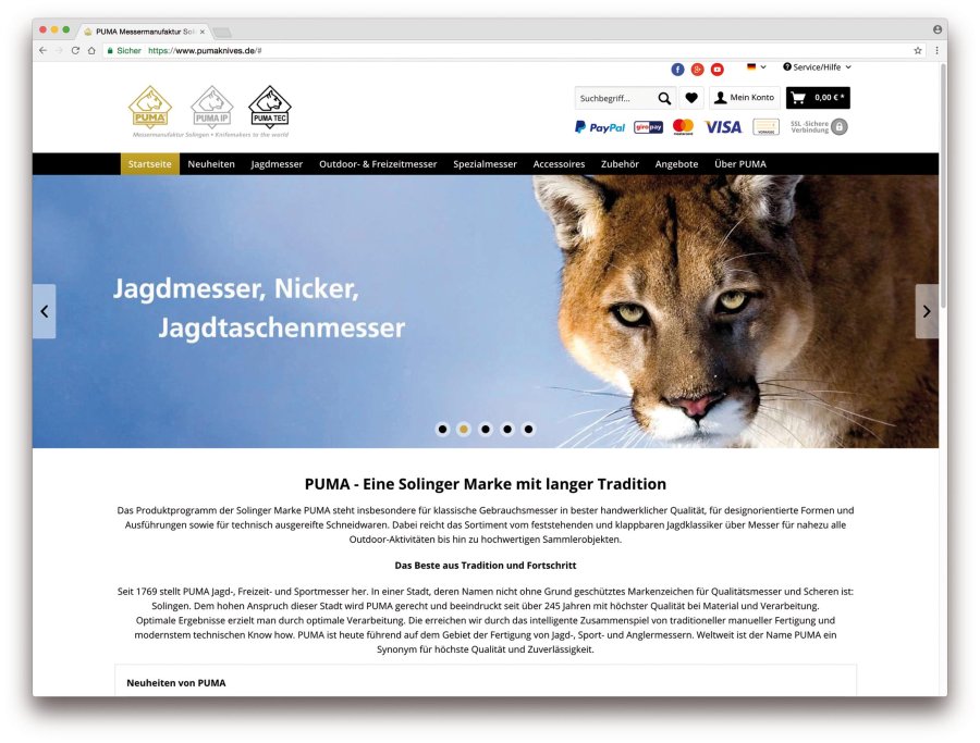 PUMA Messer mit neuem Online-Shop und App PUMA Messer Online-Shop