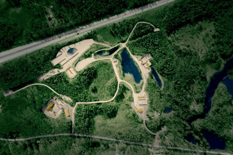 SIG Sauer Academy Übersichtskarte Eine Übersichtskarte die von oben das komplette 57 Hektar große Gelände der SIG Sauer Academy und ihre verschiedenen Außen- und Innenbereiche abbildet.