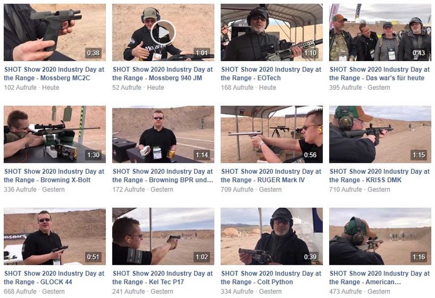 Übersichtsseite mit Videos von der SHOT Show 2019.