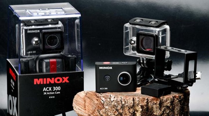 MINOX Action Cam ACX 300 im Test MINOX ACX 300 Kamera mit Zubehör und Box