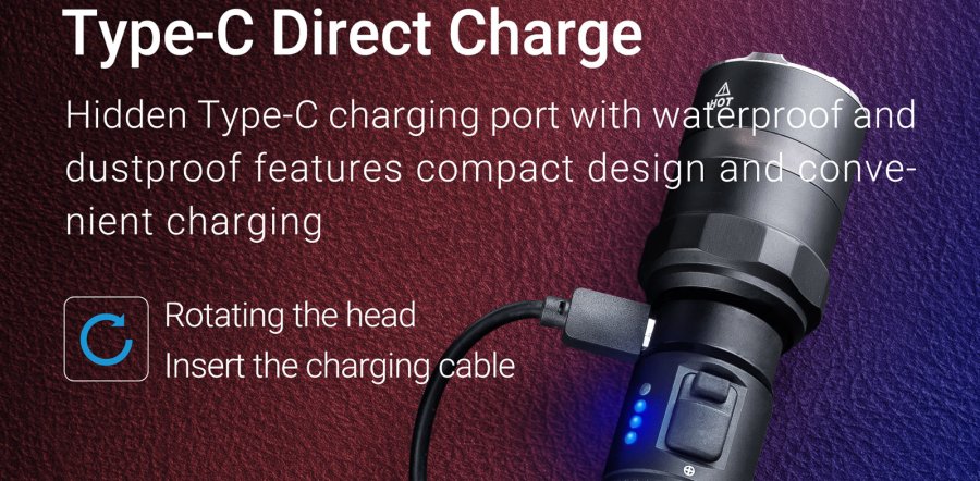 Neu von Nextorch für 2022: Die Taschenlampe P83 mit 360-Grad-Rundumleuchte und Glasbrecher Nextorch P83 Ladebuchse im Detail.