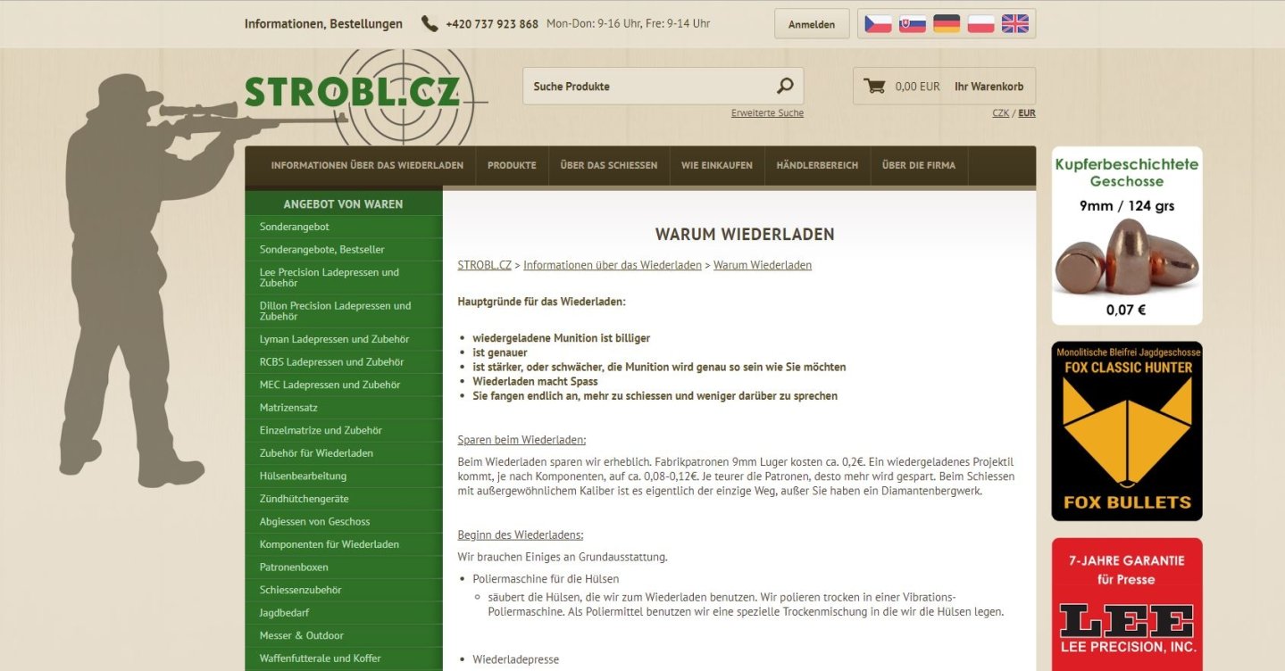 Wiederladebereich auf der Seite von STROBL.CZ