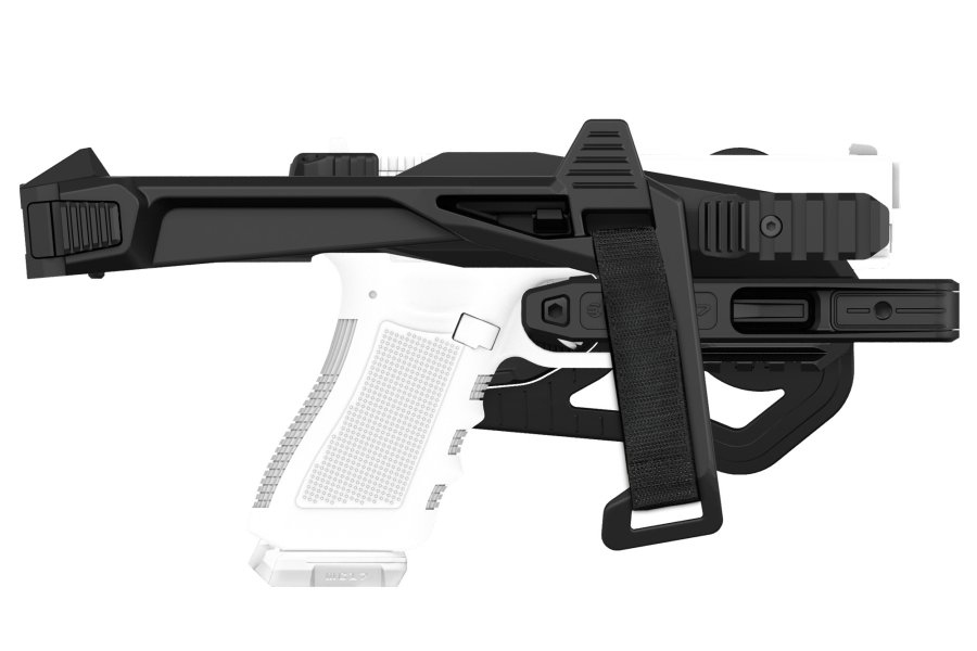 Umarex übernimmt Deutschlandvertrieb für modulare Schaftsysteme, Anschlagschäfte und Zubehör von Recover Tactical exklusiv Die extrem kompakten Universalholster von Recover Tactical aus dem Programm von Umarex können beidseitig getragen werden.