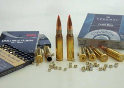 caliber 10/2017 Hülsen und verschiedene Zündhütchen.