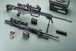 caliber 5/2021 Das Barrett MRAD-Scharfschützengewehr in .338 Lapua Magnum mit beigelegtem .300 Winchester Magnum.