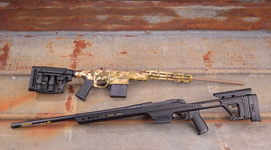 VISIER 6/2018 Howa HCR in rechter Seitenansicht (oben) und Bergara BMP in linker Seitenansicht auf rostigem Blech.