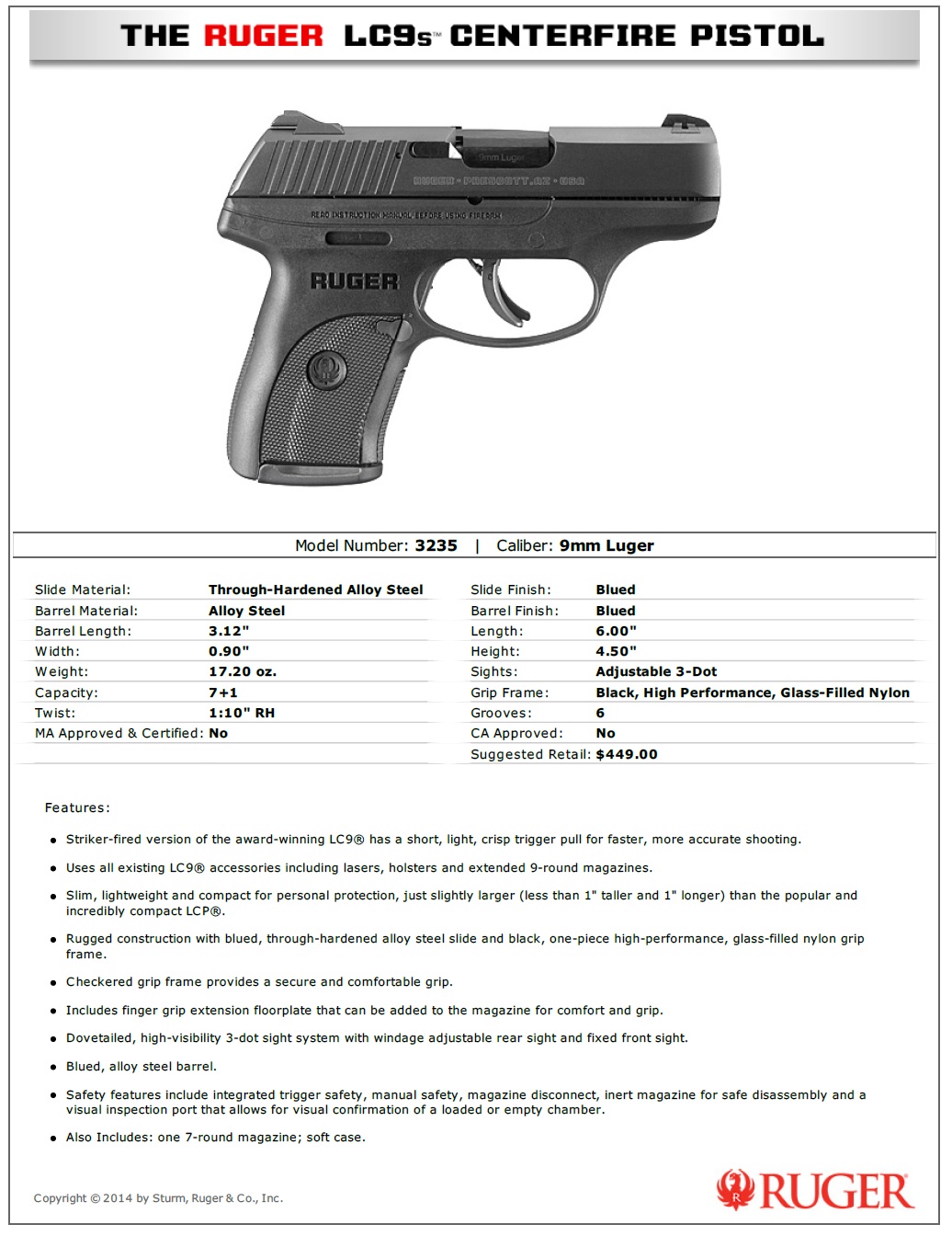 Image result for ruger lc9s pro specs