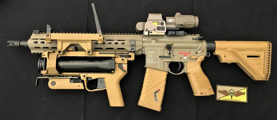 A visit to Heckler & Koch, the new HK437 assault rifle in .300 Blackout caliber for law enforcement and special forces G95k with 40mm grenade launcher module and EoTech sights supplied by I-E-A-Mil Optics