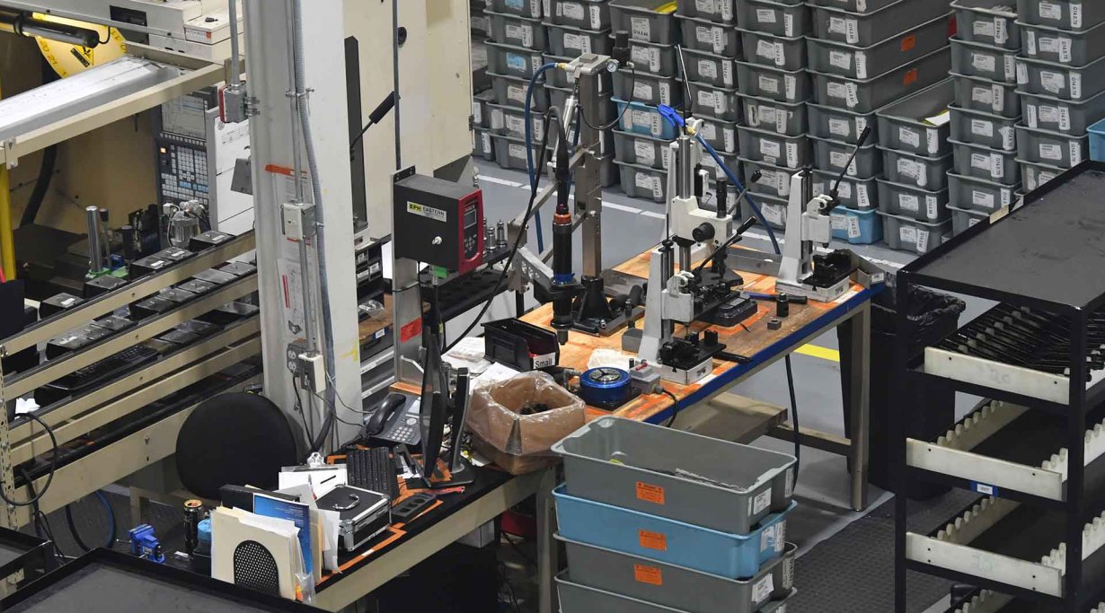 An assembly station at the SIG Sauer USA manufacturing plant in Newington, New Hampshire.