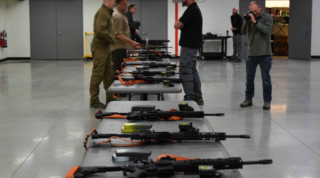 An array of SIG Sauer MCX Virtus semiautomatic carbines in .223.