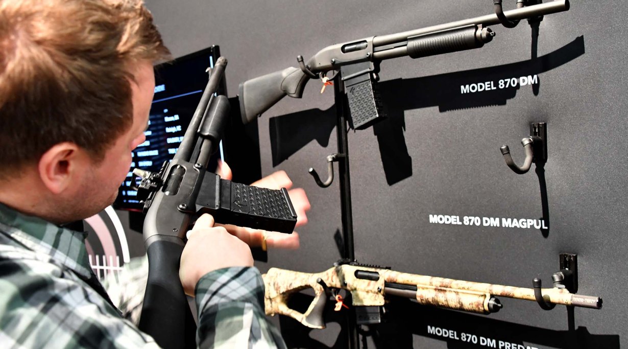 Remington 870 DM (Detachable Magazine) pump action shotgun at SHOT Show 2018