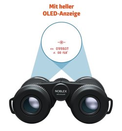 From Noblex E-Optics, a compact binocular with laser rangefinder at an introductory price of less than 1,100 euro: the Noblex E-Optics NF 10x42 R advanced The Noblex E-Optics NF 10x42 R advanced measurements