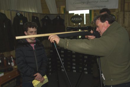 Deerstalking Fair 2018 in Scotland Visitor trying out products at the Deerstalking fair.