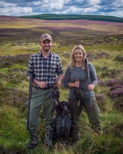 Emma Perrott: hunter, stalker and shooter Emma Perrott with her fiance Brent Norbury shooting grouse