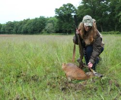 Scottish Roe Deer Stalking: II part Linda Mellor inspecting the healthy Roe buck