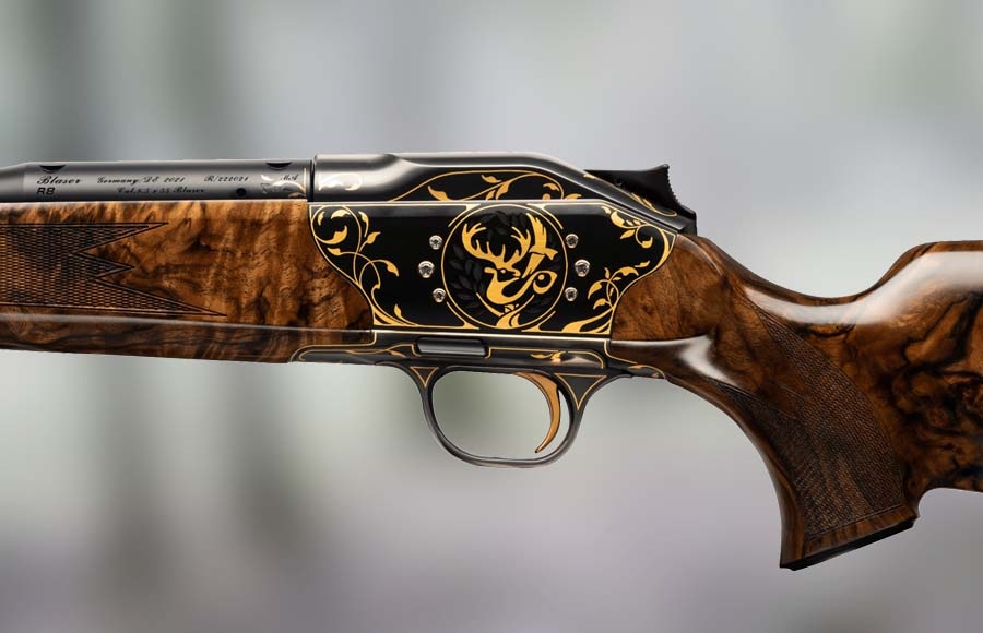 blaser: Blaser R8 OWN, a special edition rifle with gold inlaid action and diamonds